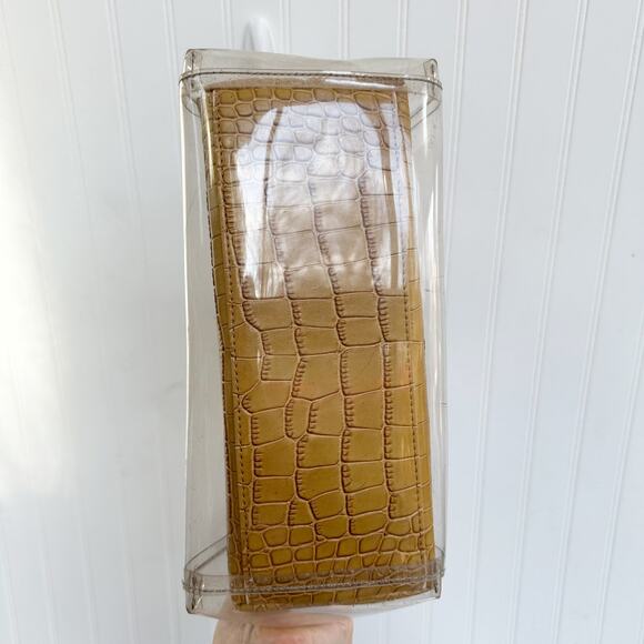 STAUD Shirley Clear PVC Crocodile Embossed Tote Bag Tan Brown Plastic - Picture 7 of 8